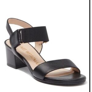 Stuart Weitzman Shaila Black Leather Slingback Sandals Low Heels Classic 8.5 NEW